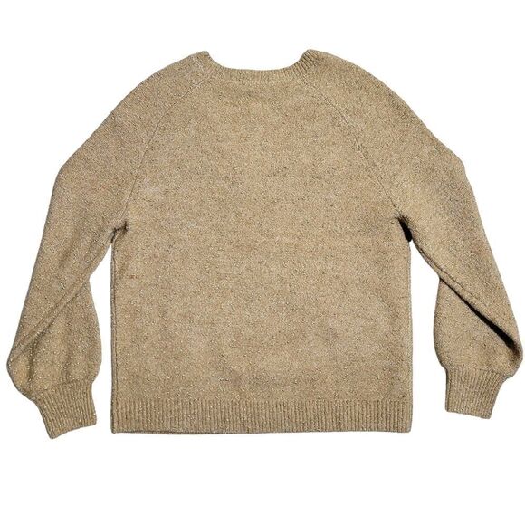 LOFT Tan & Gold Glitter Metallic Flecked V- Neck Ribbed Sweater - Picture 2 of 8